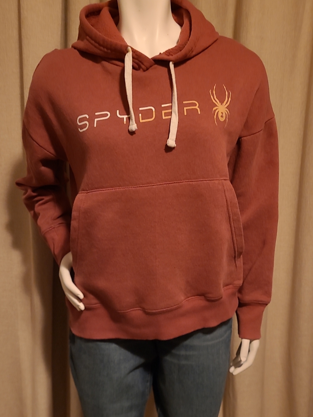Spyder Women's Pullover Hoodie in Rust Red with Yellow Logo